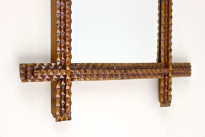 19th Century Rustic Tramp Art Mirror Hand Carved Austria circa 1880
