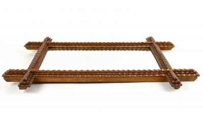 19th Century Rustic Tramp Art Mirror Hand Carved Austria circa 1880