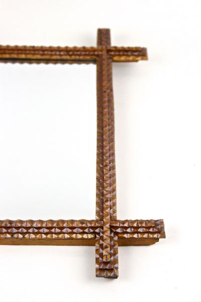 19th Century Rustic Tramp Art Mirror Hand Carved Austria circa 1880