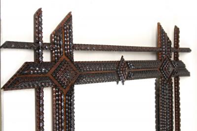 19th Century Rustic Tramp Art Mirror Handcarved Austria ca 1870