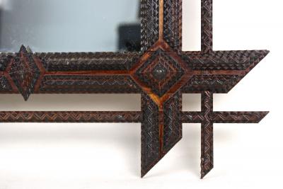 19th Century Rustic Tramp Art Mirror Handcarved Austria ca 1870
