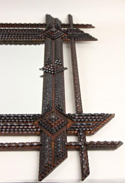 19th Century Rustic Tramp Art Mirror Handcarved Austria ca 1870