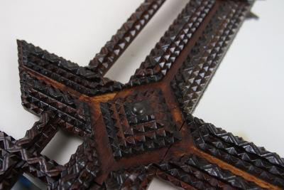 19th Century Rustic Tramp Art Mirror Handcarved Austria ca 1870