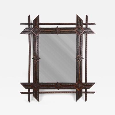 19th Century Rustic Tramp Art Mirror Handcarved Austria ca 1870