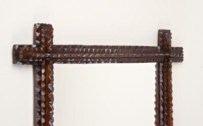 19th Century Rustic Tramp Art Mirror Notch Cut Design Austria ca 1870
