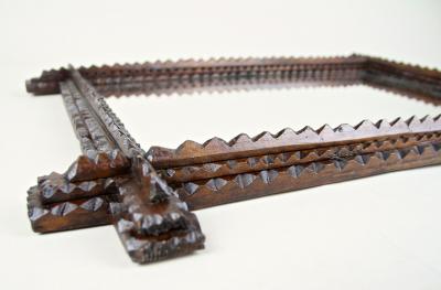 19th Century Rustic Tramp Art Mirror Notch Cut Design Austria ca 1870