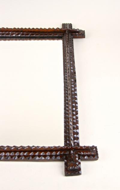 19th Century Rustic Tramp Art Mirror Notch Cut Design Austria ca 1870