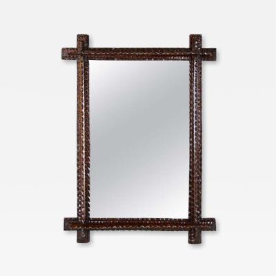 19th Century Rustic Tramp Art Mirror Notch Cut Design Austria ca 1870