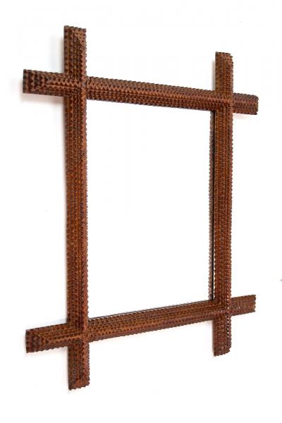 19th Century Rustic Tramp Art Wall Mirror Basswood handcarved Austria ca 1890