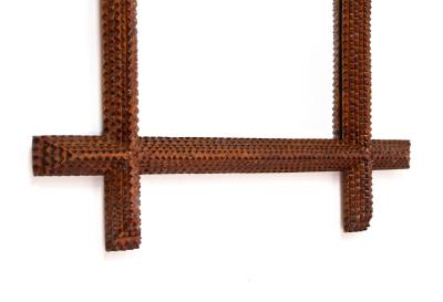 19th Century Rustic Tramp Art Wall Mirror Basswood handcarved Austria ca 1890