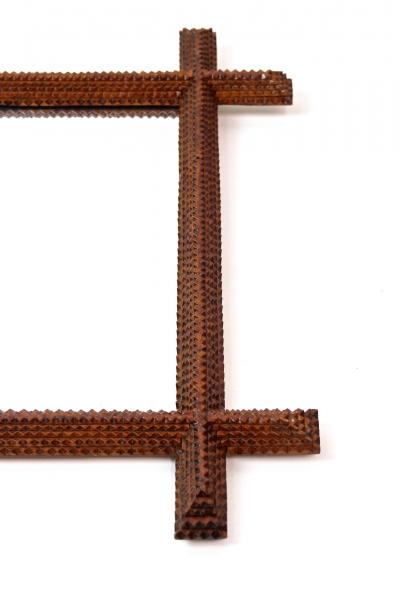 19th Century Rustic Tramp Art Wall Mirror Basswood handcarved Austria ca 1890