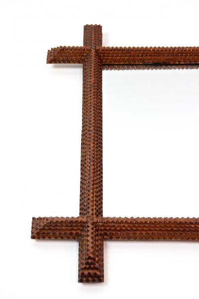 19th Century Rustic Tramp Art Wall Mirror Basswood handcarved Austria ca 1890