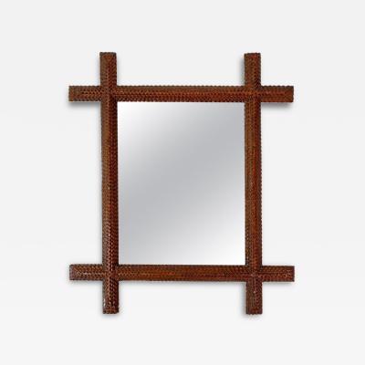 19th Century Rustic Tramp Art Wall Mirror Basswood handcarved Austria ca 1890