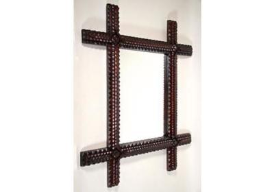 19th Century Rustic Tramp Art Wall Mirror Hand Carved Austria circa 1870