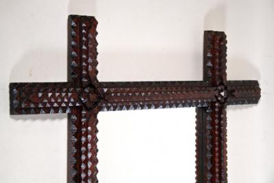 19th Century Rustic Tramp Art Wall Mirror Hand Carved Austria circa 1870