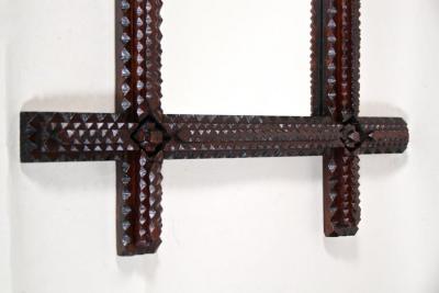 19th Century Rustic Tramp Art Wall Mirror Hand Carved Austria circa 1870