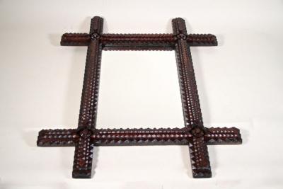 19th Century Rustic Tramp Art Wall Mirror Hand Carved Austria circa 1870