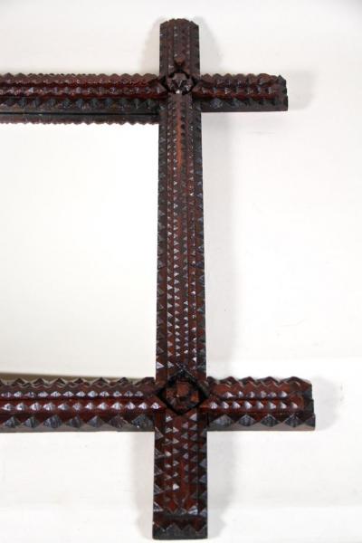 19th Century Rustic Tramp Art Wall Mirror Hand Carved Austria circa 1870