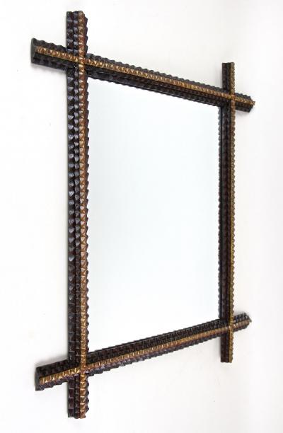 19th Century Rustic Tramp Art Wall Mirror Handcarved Austria ca 1880