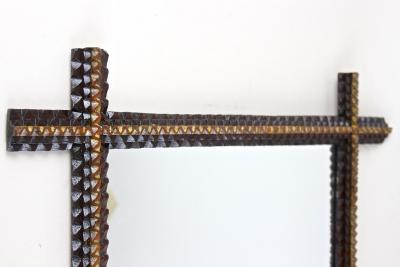 19th Century Rustic Tramp Art Wall Mirror Handcarved Austria ca 1880