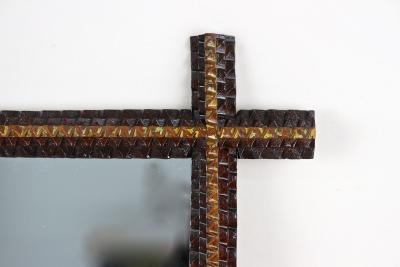 19th Century Rustic Tramp Art Wall Mirror Handcarved Austria ca 1880