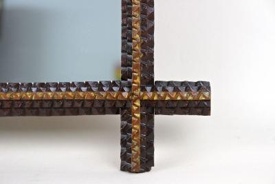 19th Century Rustic Tramp Art Wall Mirror Handcarved Austria ca 1880