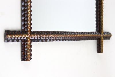 19th Century Rustic Tramp Art Wall Mirror Handcarved Austria ca 1880