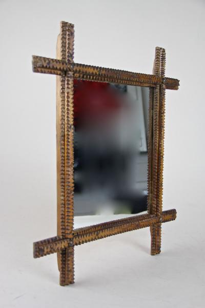 19th Century Rustic Tramp Art Wall Mirror Handcarved Austria circa 1870