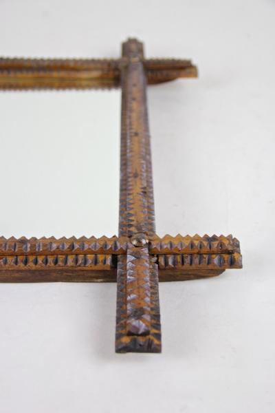 19th Century Rustic Tramp Art Wall Mirror Handcarved Austria circa 1870