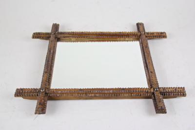 19th Century Rustic Tramp Art Wall Mirror Handcarved Austria circa 1870