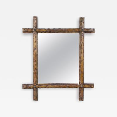 19th Century Rustic Tramp Art Wall Mirror Handcarved Austria circa 1870