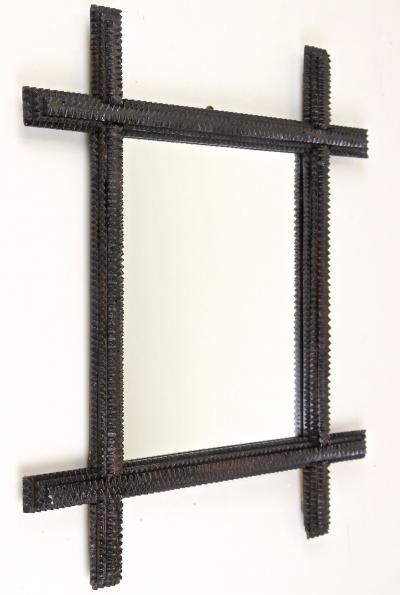 19th Century Rustic Tramp Art Wall Mirror Handcarved Austria circa 1870