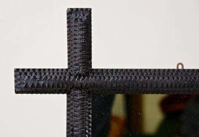 19th Century Rustic Tramp Art Wall Mirror Handcarved Austria circa 1870