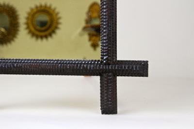 19th Century Rustic Tramp Art Wall Mirror Handcarved Austria circa 1870