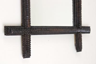 19th Century Rustic Tramp Art Wall Mirror Handcarved Austria circa 1870