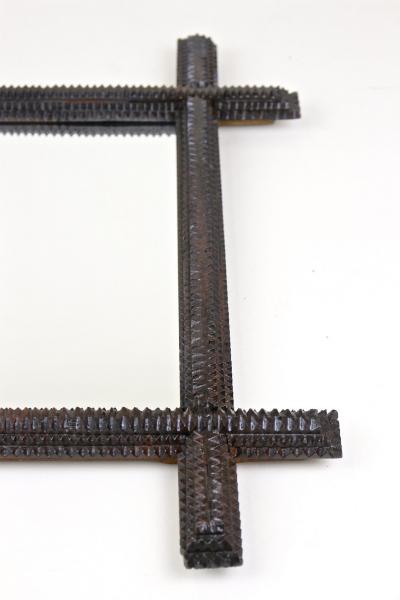 19th Century Rustic Tramp Art Wall Mirror Handcarved Austria circa 1870