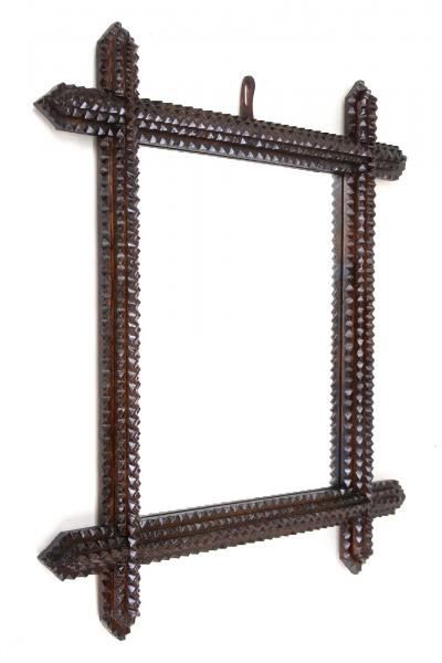 19th Century Rustic Tramp Art Wall Mirror Handcarved Austria circa 1880