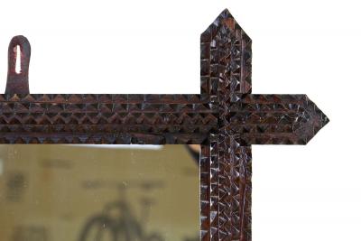 19th Century Rustic Tramp Art Wall Mirror Handcarved Austria circa 1880