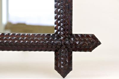 19th Century Rustic Tramp Art Wall Mirror Handcarved Austria circa 1880