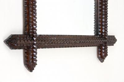 19th Century Rustic Tramp Art Wall Mirror Handcarved Austria circa 1880