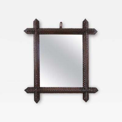 19th Century Rustic Tramp Art Wall Mirror Handcarved Austria circa 1880