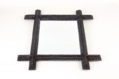 19th Century Rustic Tramp Art Wall Mirror Handcarved Austria circa 1880