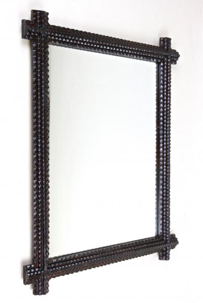 19th Century Rustic Tramp Art Wall Mirror Handcarved Austria circa 1880
