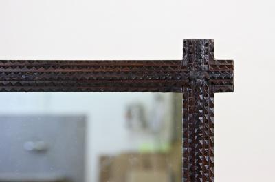 19th Century Rustic Tramp Art Wall Mirror Handcarved Austria circa 1880