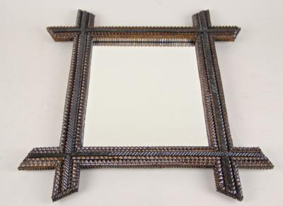 19th Century Rustic Tramp Art Wall Mirror Notch Cut Austria circa 1880