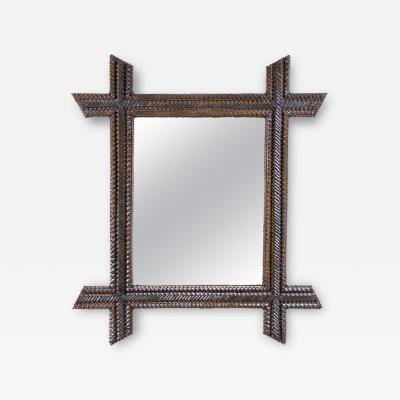 19th Century Rustic Tramp Art Wall Mirror Notch Cut Austria circa 1880