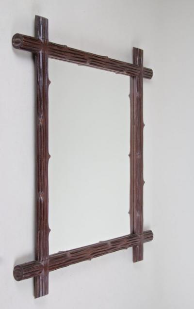 19th Century Rustic Wooden Black Forest Wall Mirror Austria circa 1890