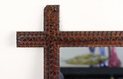 19th Century RusticTramp Art Wall Mirror Handcarved Austria ca 1880