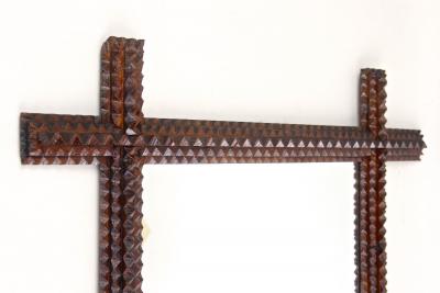 19th Century RusticTramp Art Wall Mirror Handcarved Austria ca 1880