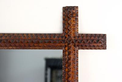 19th Century RusticTramp Art Wall Mirror Handcarved Austria ca 1880
